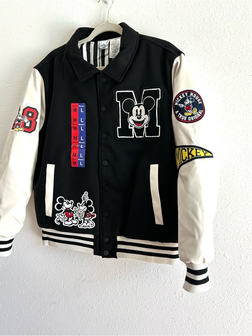 Disney Mickey Mouse Black Varsity Letterman Jacket Unisex Men’s M Women’s L - Picture 3 of 11